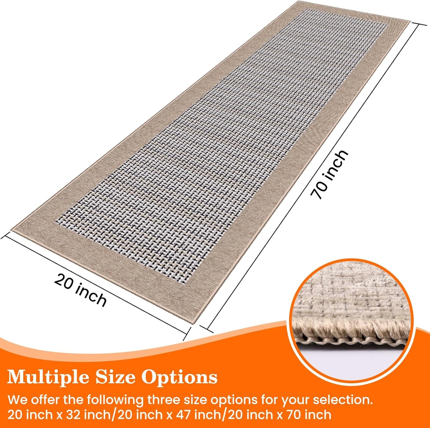 StepRite Kitchen Rugs, Kitchen Mats for Floor, 70"x20" Non-Slip Machine-Washable Kitchen Throw Rug, Absorbent Runner Rugs Office, Sink Standing Desk Mat, Decor Carpet, Khaki