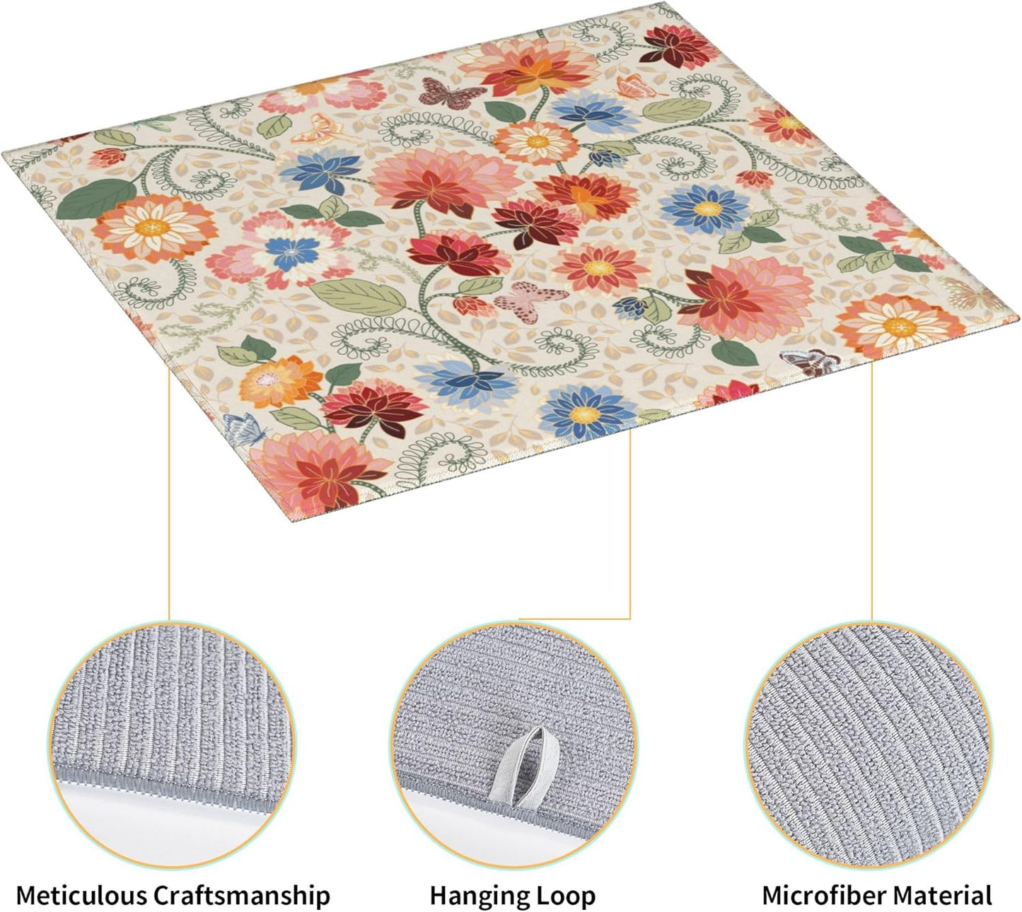 Mandala Flowers Dish Drying Mat 16x18 Inch, Microfiber Absorbent Fast Dry Mat Colorful Floral Large Dish Mat Drying Kitchen Mat, Kitchen Drying Pad for Kitchen Counter Coffee Bar Decor Gifts