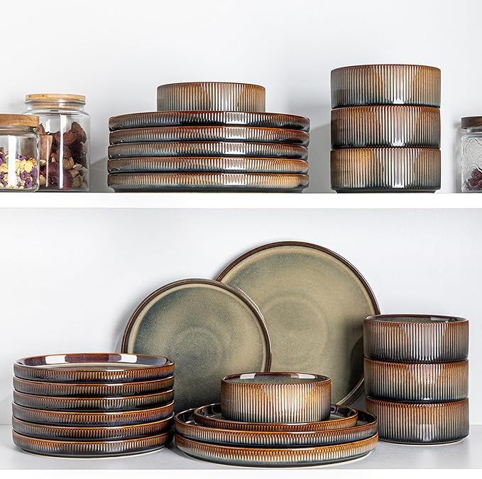 TheTerra Ceramic Dinnerware Sets for 4, 12 Pieces Porcelain Lightweight Speckled Plates and Bowls Sets, Scratch Resistant Dish Set, Oven & Microwave & Dishwasher Safe, Coca Mocha