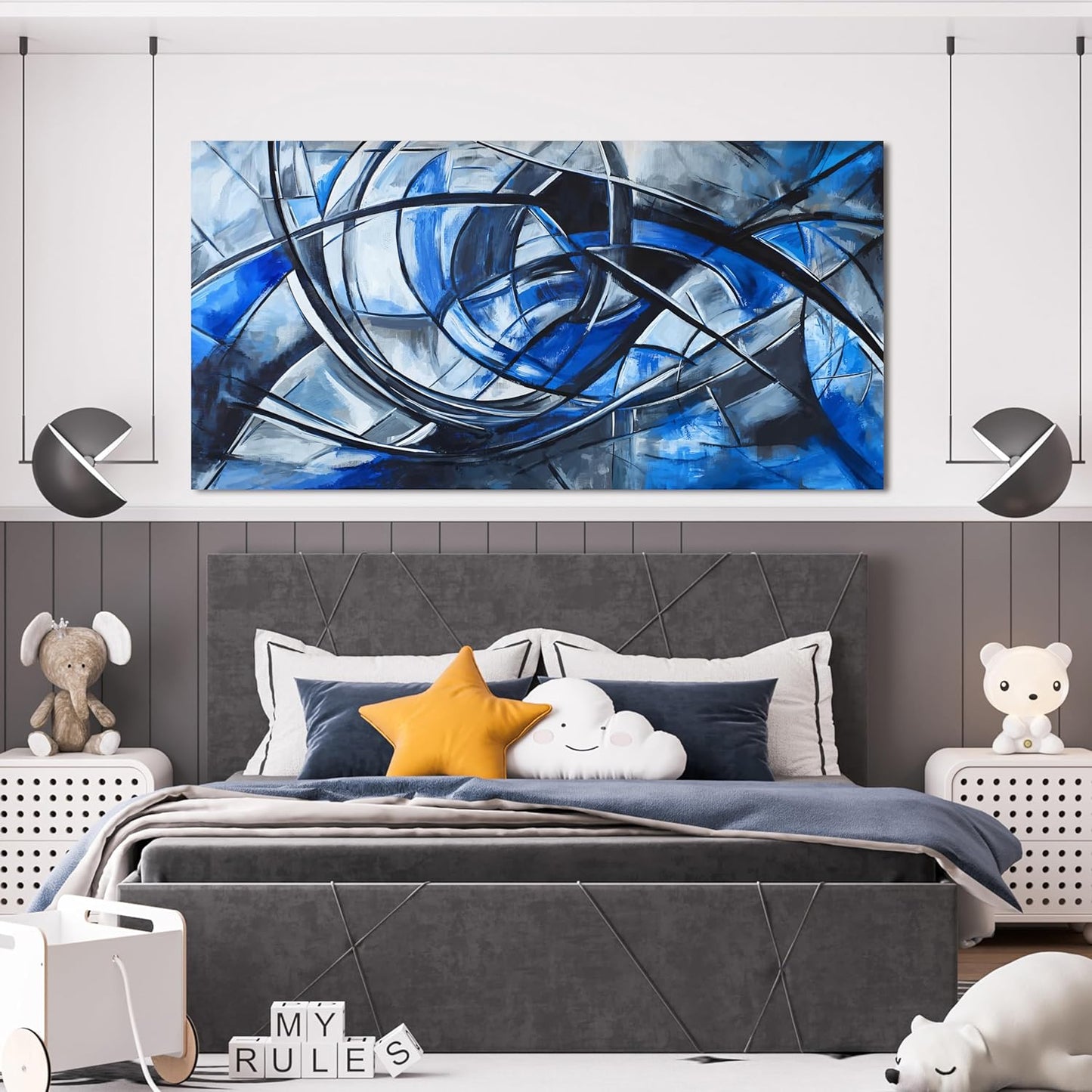 Abstract Wall Art Decor Modern Wall Art Pictures for Living Room Abstract Canvas Art Wall Decor Large Blue Wall Art Prints Artwork for Walls Black and White Wall Art Decor Home Office Decor 24" X 48"