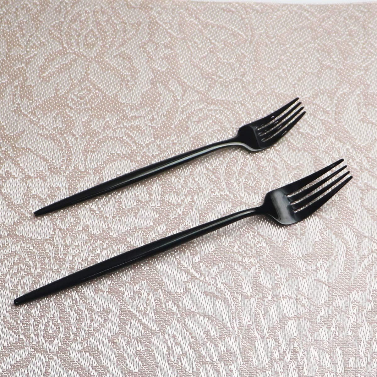 Gugrida Portable Silverware Set - 5-Piece Flatware Cutlery Set - 18/10 Stainless Steel - Mirror Polishing Black - Travel Elegant Modern Utensils - Service for 1 Include Steak Knife Dinner Fork Spoon