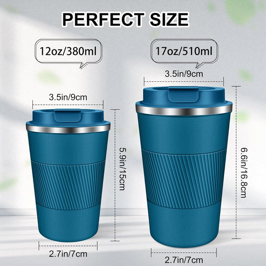 Coffee Travel Mug 12 oz & 17 oz Insulated Coffee Mug with Lid Portable Spill-Proof Coffee Travel Mug No Handle Reusable Stainless Steel Mug Keeps Cold and Hot Suitable for Car, Daily, Travel and Gifts