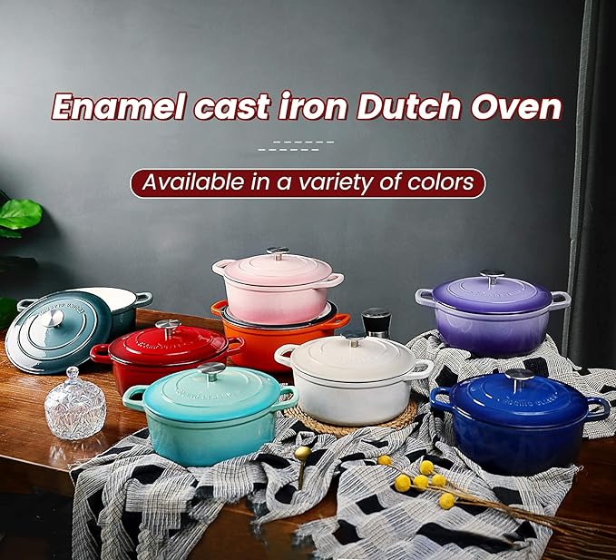 Dutch Ovens Enameled Cast Iron Covered 5.5 Quart Dutch Oven with Dual Handle for Bread Baking, White