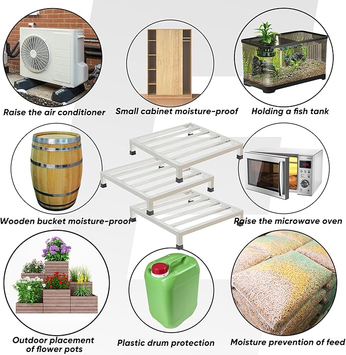 3 Packs Dunnage Rack 19.7x19.7x4 inch Stainless Steel Dunnage Racks Commercial Food Service Storage Rack for Restaurants Kitchen Warehouse Supermarket