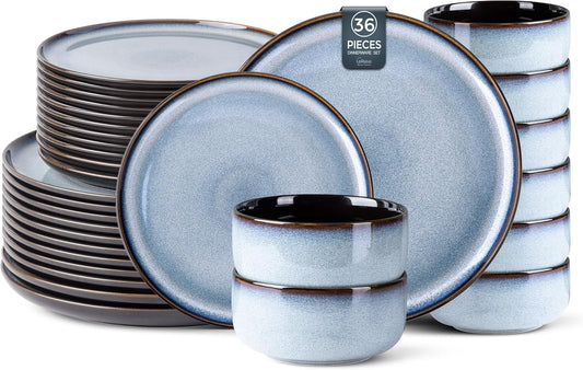 LERATIO Ceramic Dinnerware Sets for 12, 36 Pieces Plates and Bowls Sets, Reactive Glaze Dishes -Scratch Resistant, Dishwasher&Microwave Safe&Oven Safe