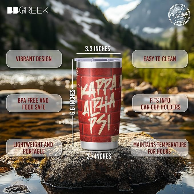 Kappa Alpha Psi Fraternity Paraphernalia - Official Vendor - 20 oz Stainless Steel Insulated Sublimation Tumbler - Blocks