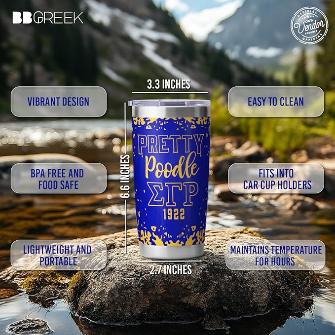 – Sigma Gamma Rho Sorority Paraphernalia – Official Vendor – 20 oz Stainless Steel Insulated Sublimation Tumbler – Poodle