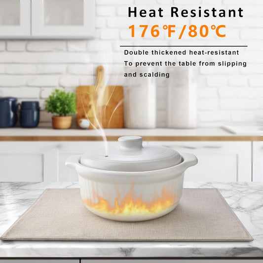 SLKQG Linen-Look Placemats Set of 6, Heat Resistant & Machine Washable Double-Layered Cloth Placemats for Dining Table, Indoor/Outdoor Use, Non-Slip Kitchen Table Mats (6, Light Linen)