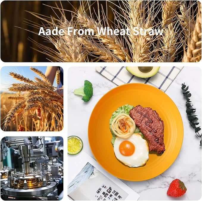 Lazycorner 32Pcs Kitchen Wheat Straw Dinnerware Set, Service for 8, Plastic Reuasble Dinner Dishes Serving Plate Set for Kitchen, Including Dinner Plate, Dessert Plate, Bowl, Cup(Multicolor)
