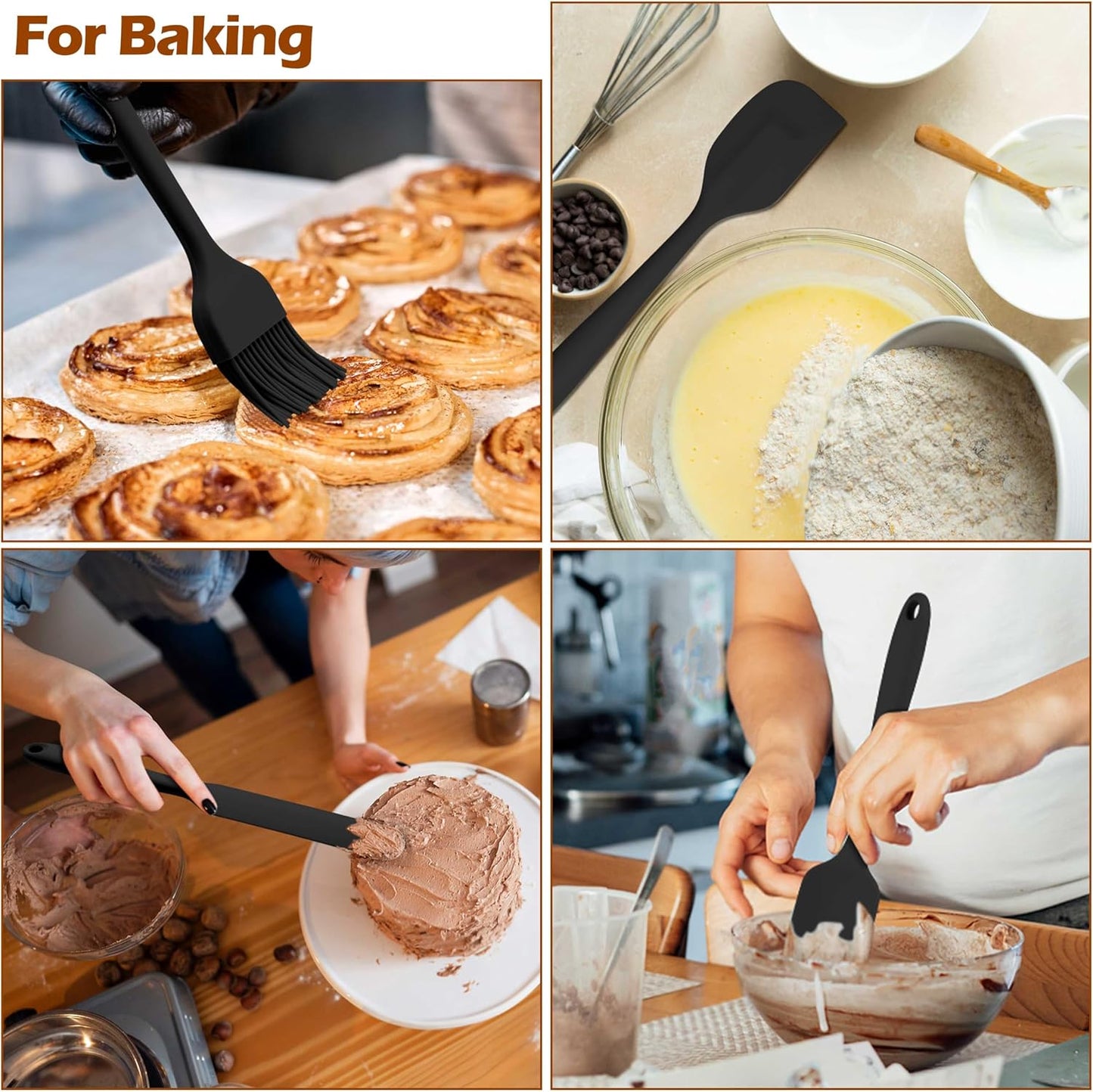 HaWare 29 PCS Silicone Cooking Utensils Set, Heat Resistant Kitchen Utensils Set with Stainless Steel Handle, Spatula Sets with Holder and Hooks, Kitchen Tools Gadgets for Nonstick Cookware -Black