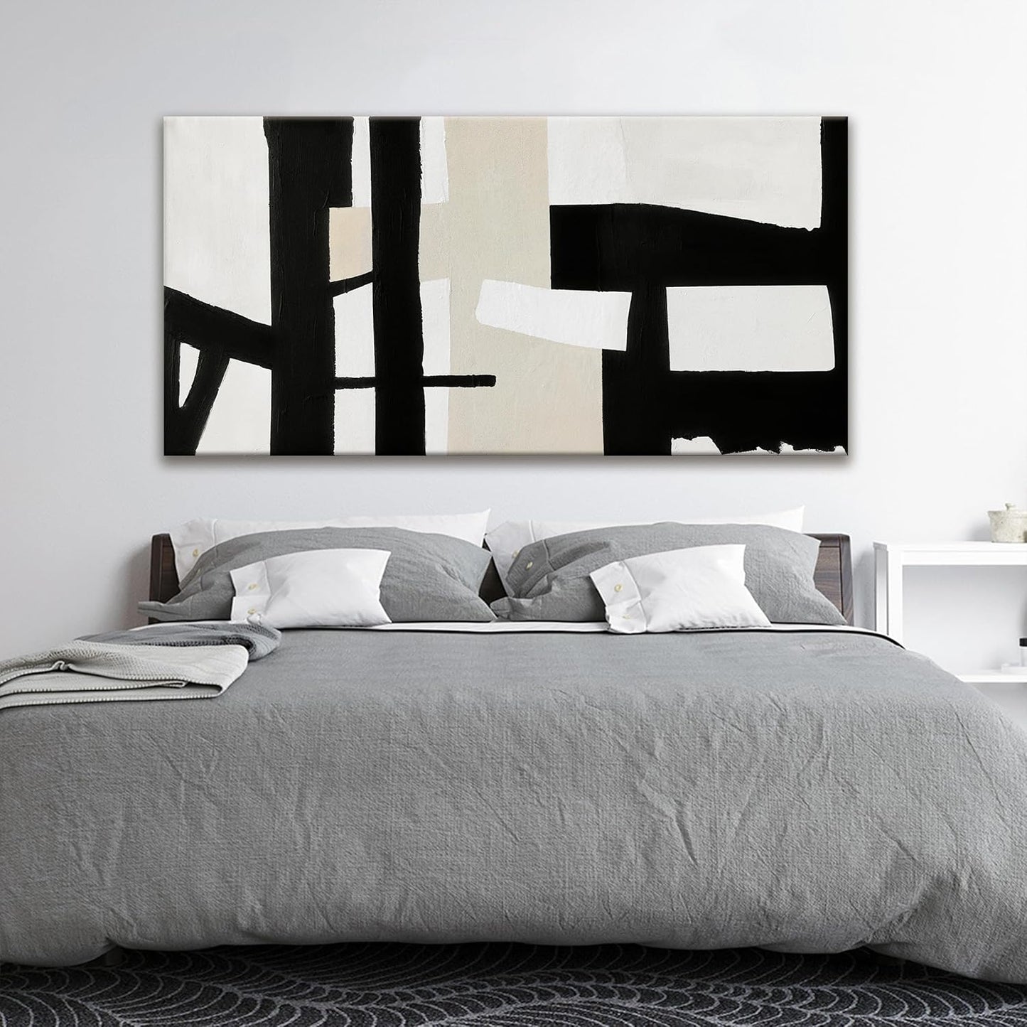 QSQ Large Abstract Wall Art, 29 x 58 Inch, Modern Painting, Black White, Living Room, Office, Bedroom Decor