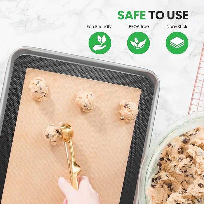 Nutrichef Silicone Baking Mats | 2 Non-stick Food-Grade Silicone Mats | Perfect for Full Baking Pans 24.4 x 16.5 IN | Oven-safe Up to 480 Degrees F | Suitable for Ovens, Freezers & Dishwashers | Black