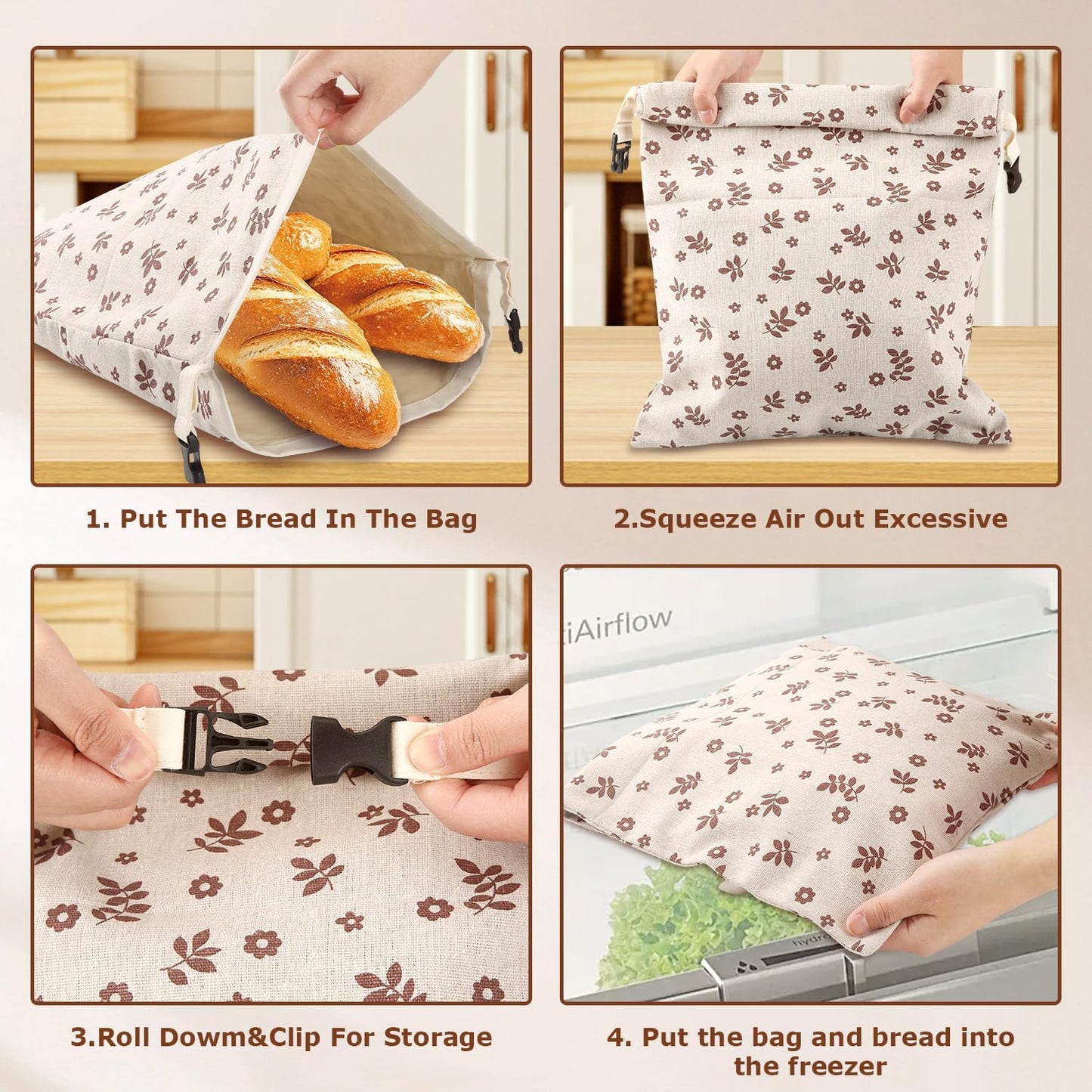 Sourdough Bread Bags, Reusable Organic Linen Beeswax Bread Bag 17 x 13 Inches, Keep Freshand and Upgrade Large Sourdough Loaf Bag, Coffee Leaf Print Design Storage Bag for Gift