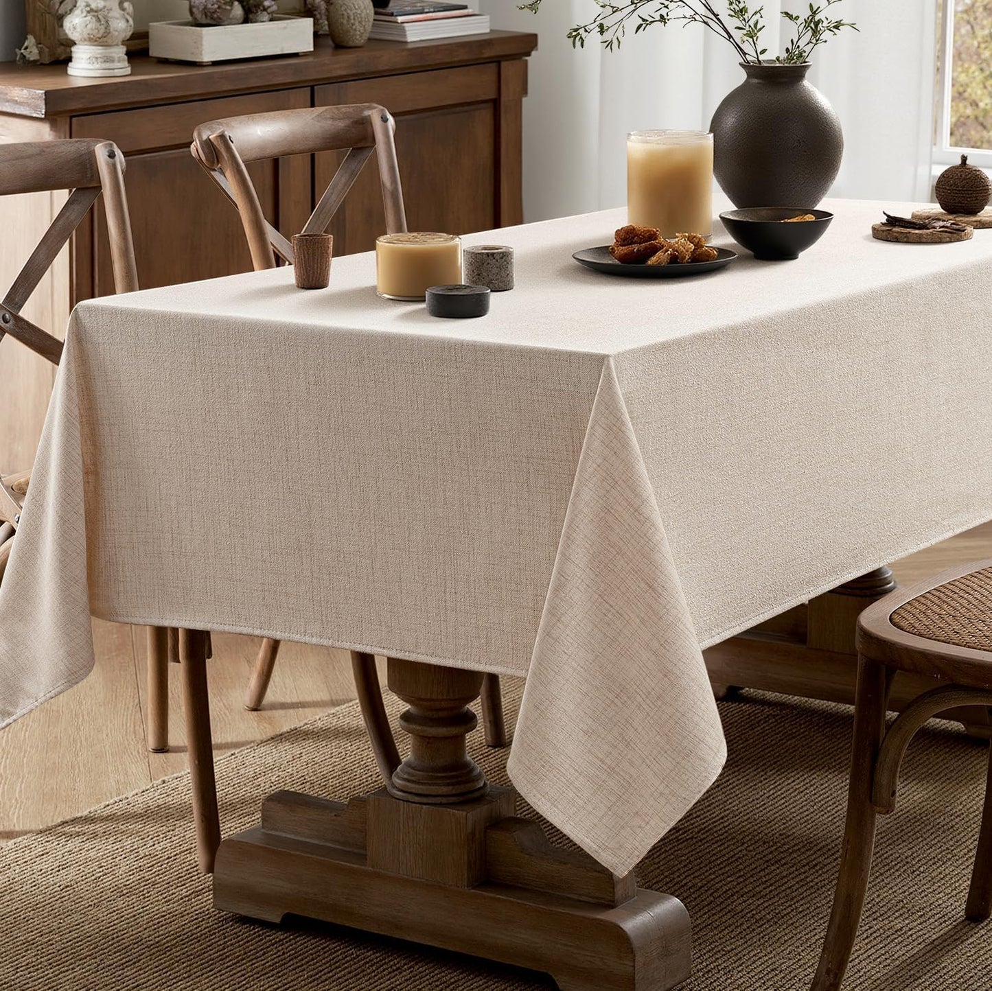 MIULEE Ivory Linen Tablecloth 52x70 Inch Rectangle Table Cloth Waterproof,Stain Resistant & Wrinkle Resistant for Dining Party Wedding