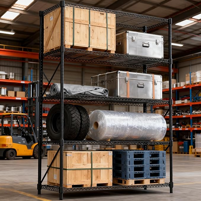 5 Tiers Shelf 1750 lbs Steel Storage Shelving Utility Shelving Unit Steel Organizer Wire Rack for Home,Kitchen,Office,Garage Black 17.7" D x 47.2" W x 72.4" H