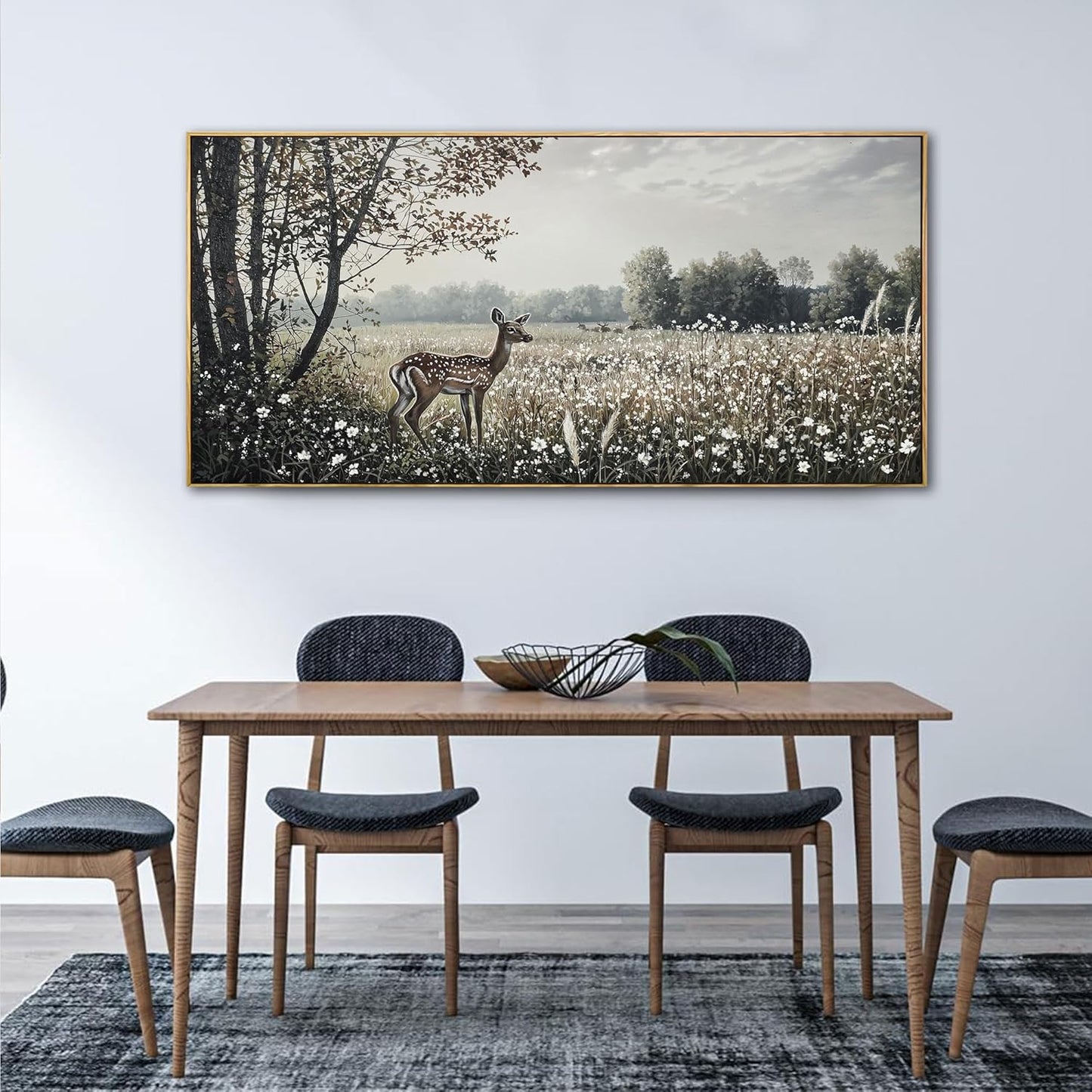 yiijeah Farmhouse Wall Decor - Large Canvas Wall Art Artwork Deer Landscape Vintage Floral Rustic Print Neutral Picture Artwork for Home Living Room Bedroom Office Decoration