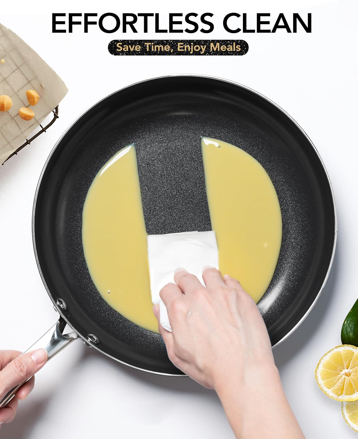 MICHELANGELO Ceramic Frying Pan - 10 Inch Frying Pan Nonstick with Lid, Non-Toxic Skillet with Stainless Steel Handle, Nonstick Skillet, Black