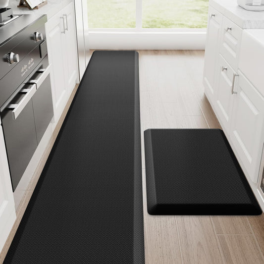 StepRite Kitchen Mats, 2PCS Kitchen Rugs, Cushioned Anti Fatigue Kitchen Mats for Floor, Non-Slip Standing Desk Mat, Waterproof Kitchen Rug Set for Kitchen,20" x 32"+20" x 94.5"-Full 1inch Thick,Black