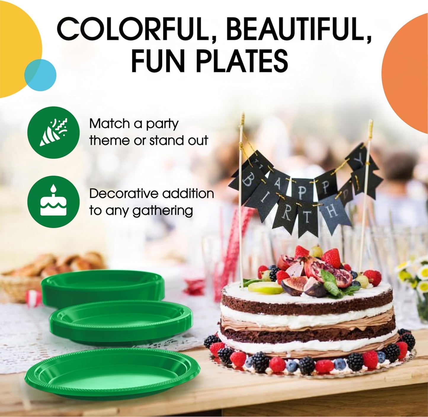 Exquisite Party Solids Green Plastic Plates For Party Supplies 10" Green Disposable Plates Heavy Duty 50 Pcs Plastic Dinnerware Sets Heavy Duty 350 GSM Disposable Dinnerware Set