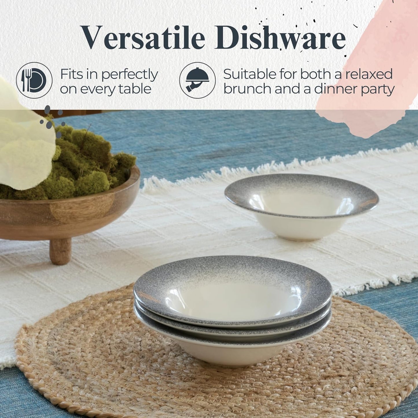 Portmeirion Potter's Mist Oatmeal Bowl (Set of 4) - Ideal for Porridge, Soup, Desserts - Microwave & Dishwasher Safe Earthenware Bowls, Durable Dishware Collection - Made in UK (Grey Mist)