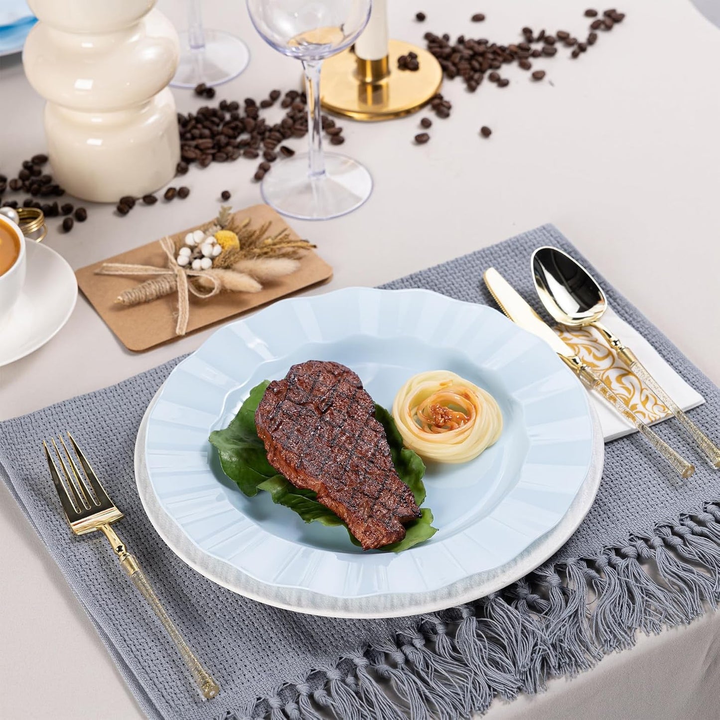 72 Pack Blue Plastic Plates, 10" Disposable Wave Dinner Plates Elegant Heavy Duty Serving Dishes for Party, Wedding, Thanksgiving, Christmas