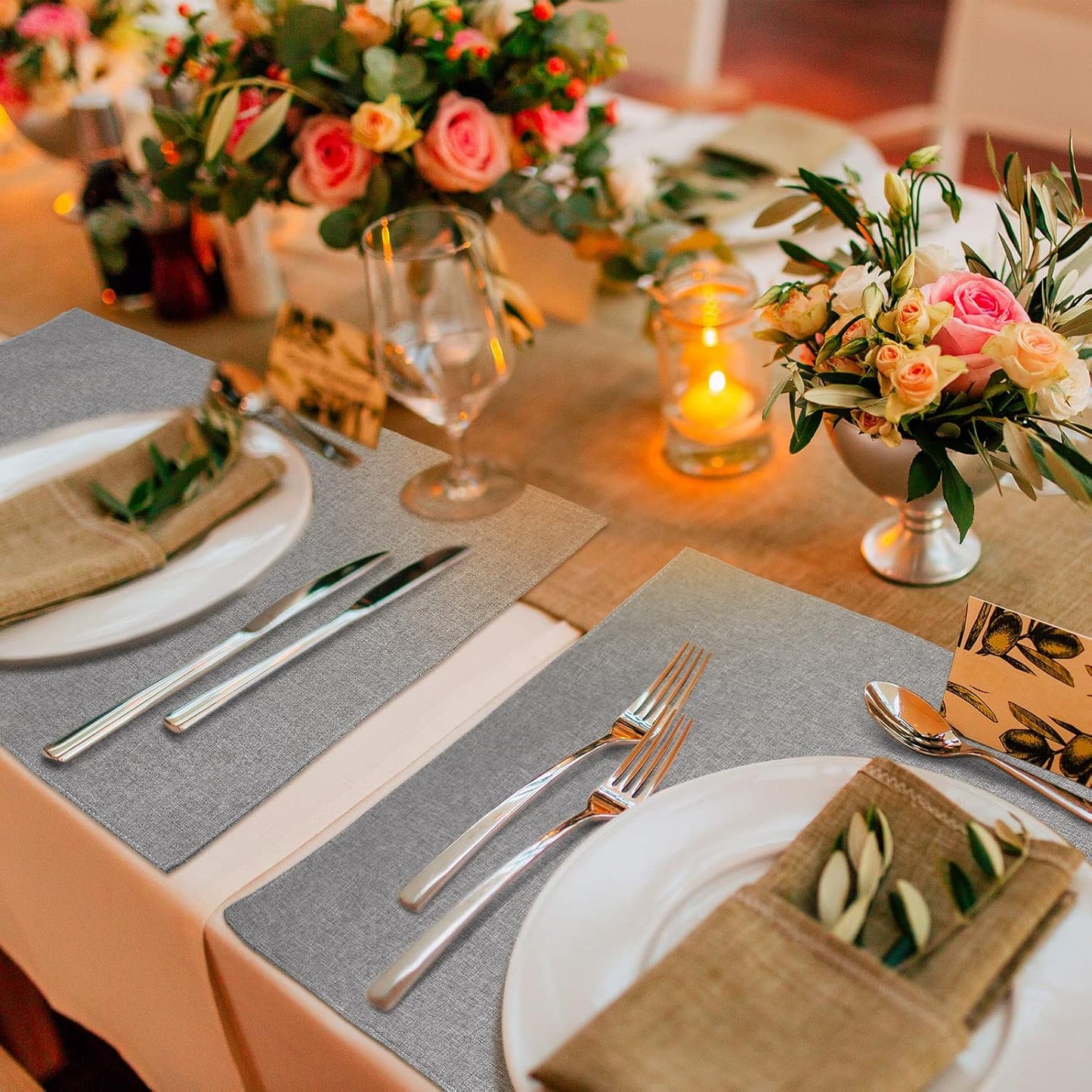 Sieral Cloth Placemats Set of 12 Rectangle Dining Table Placemats Bulk 13 x 19 Inch Machine Washable Heat Resistant Cotton Linen Table Mats for Wedding Baby Shower Birthday Party Supplies(Light Grey)