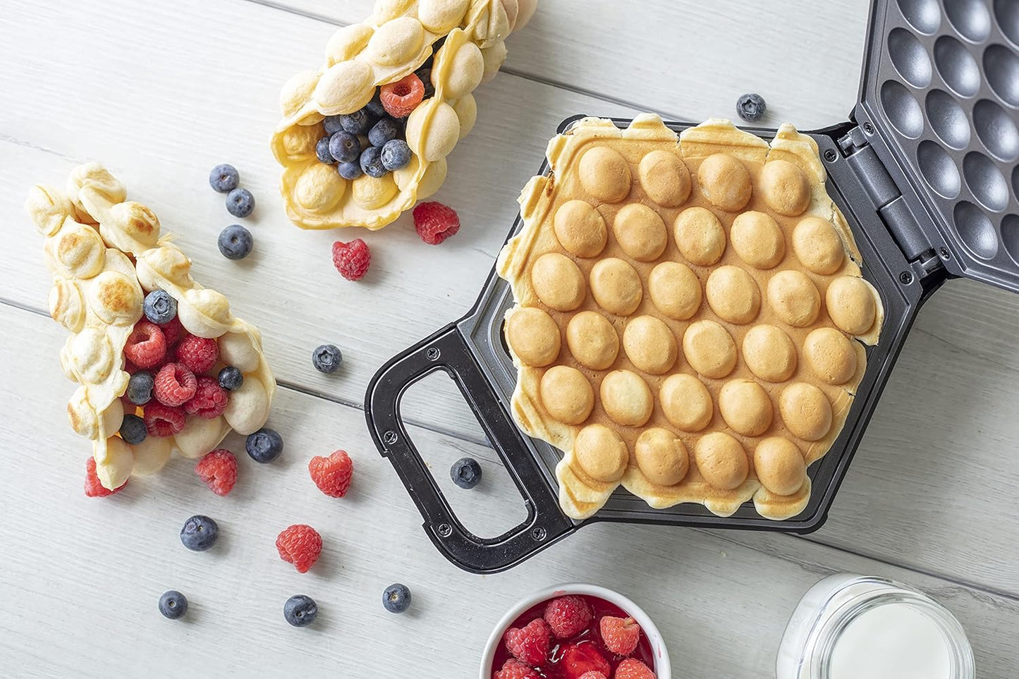 Bubble Waffle Maker- Electric Non stick Hong Kong Egg Waffler Iron Griddle w/Ready Indicator Light- Ready in under 5 Mins- Recipe Guide Included, Make Delicious Ice Cream Cones for Xmas Gift or Treat