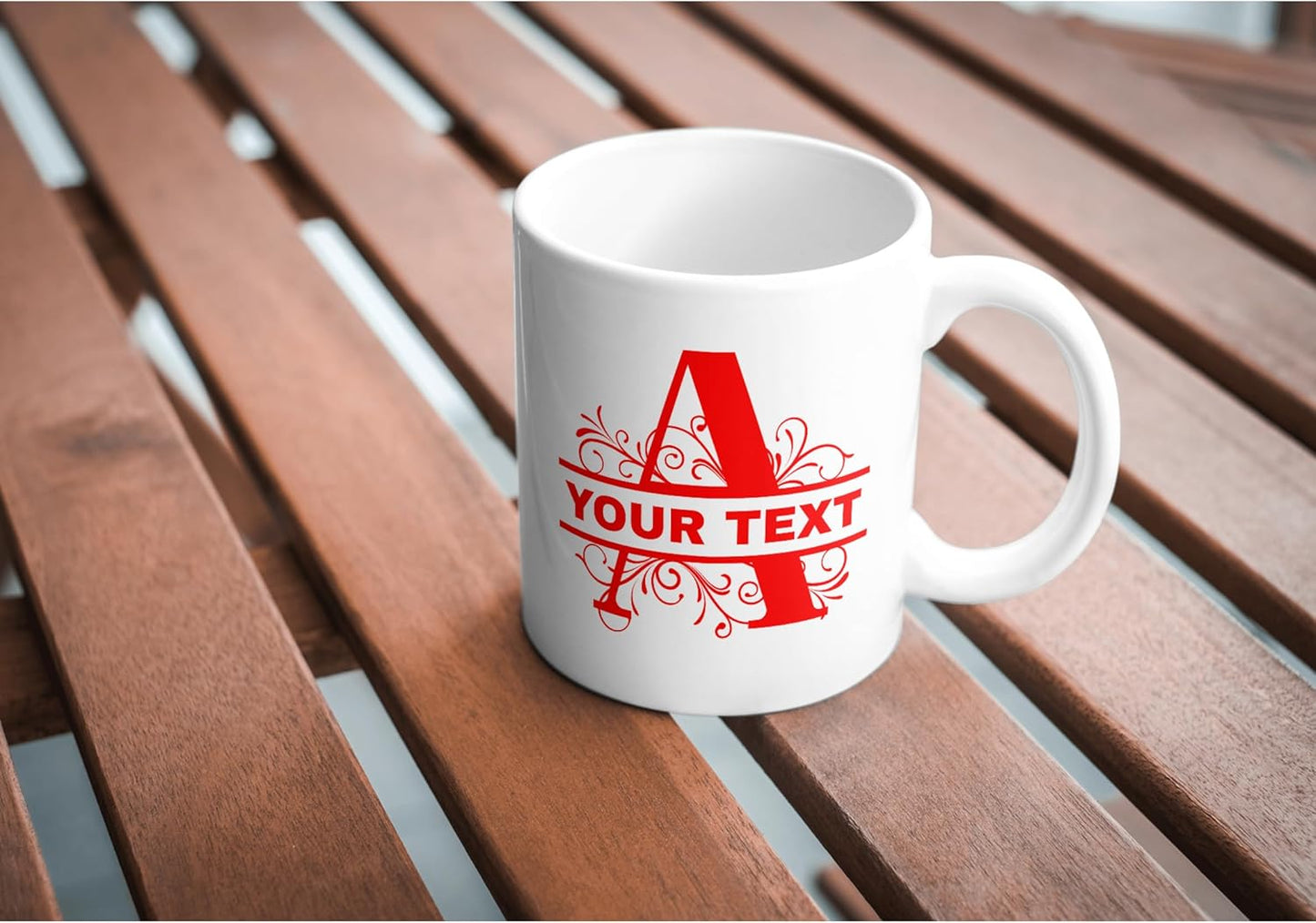 Customizable 11oz Coffee Mug - Sublimated Printed Mugs with Personalized Text, Names, and Initials. Perfect as Gifts for Men and Women for Birthdays (White Mug) (Monogram Red)