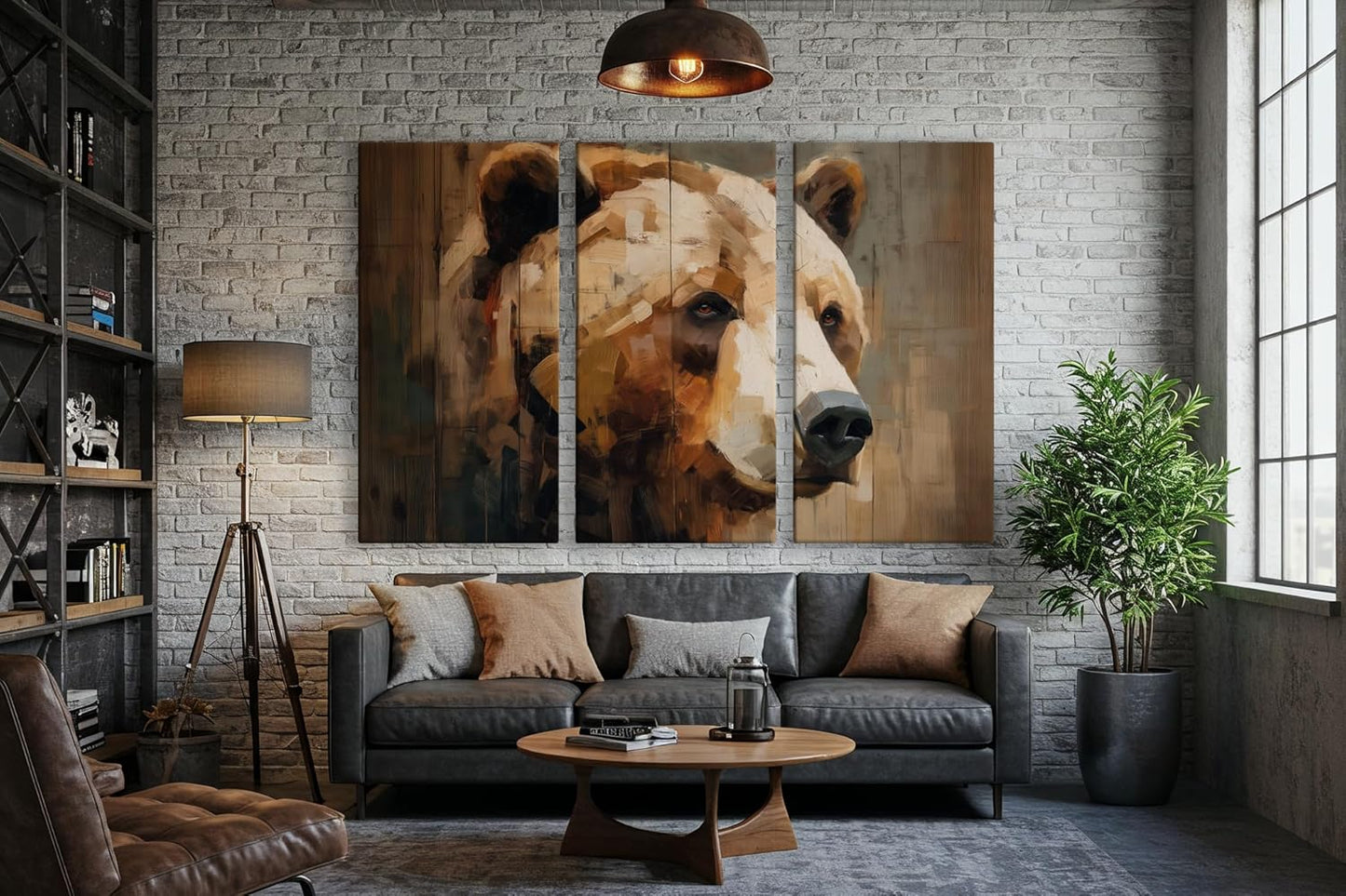 Wildlife Canvas Prints - Wild Animals Home Decor - Medium, Large, and Extra Large Wall Art for Living Room, Bathroom, Kitchen (Brushstroke Bear, 47L" x 71W" - 3 panels)
