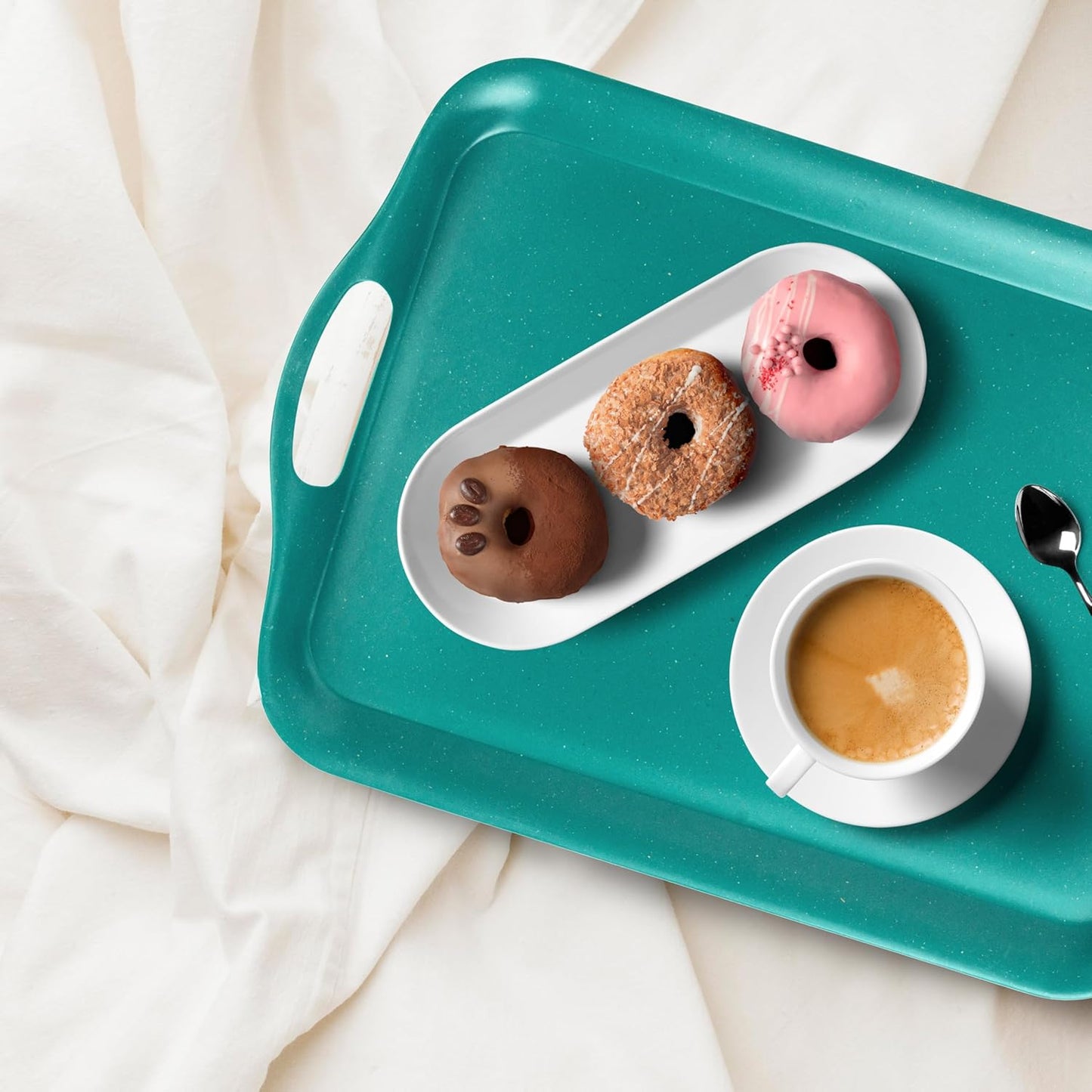 KINGEN 2-Pack Evergreen Serving Trays -18×13-inch Extra Large w/Handles Tray, Holiday Platters for Holiday Buffets, BBQ, Party Serving, Christmas Dinner Green Designed for Christmas (Bamboo Fiber)