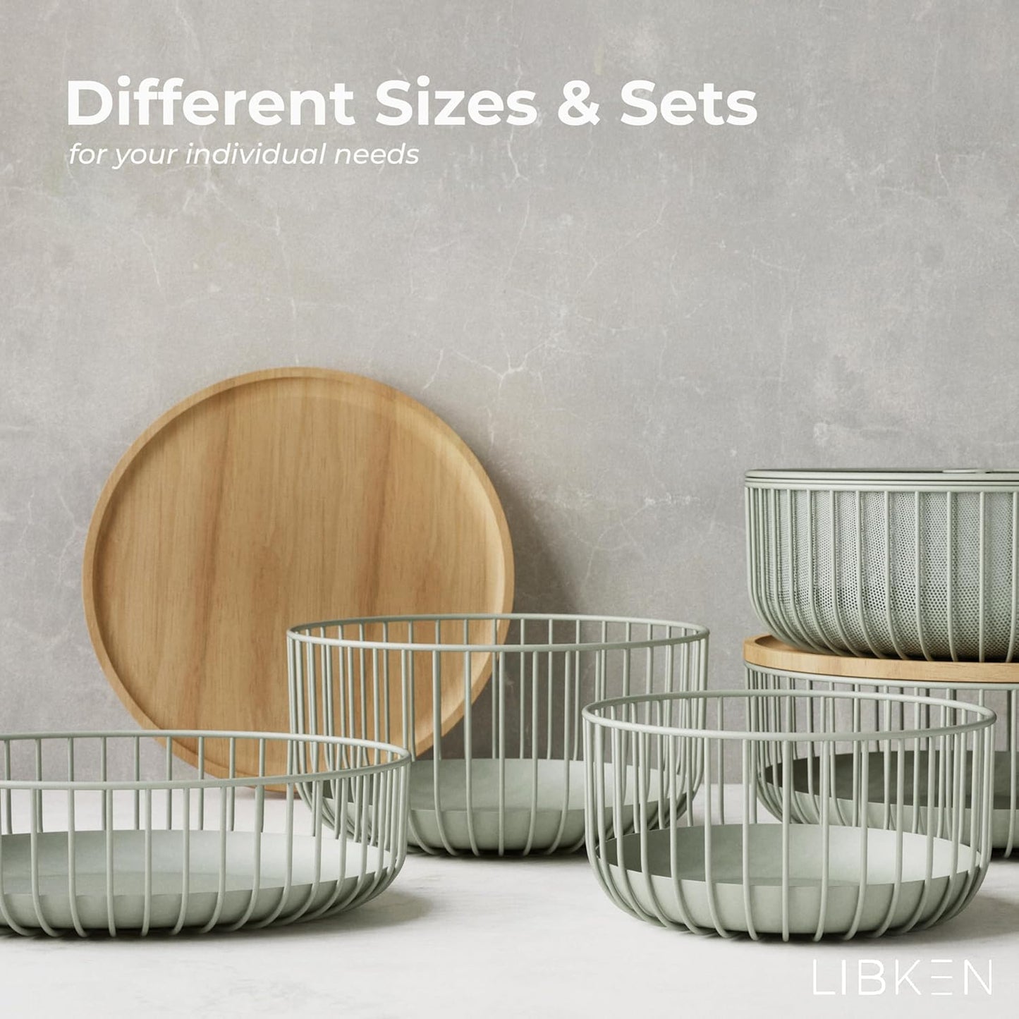 Metal Wire Mesh Fruit Baskets with Wooden Lid - Fly-Proof Indoor Solution for Fresh Fruits - Covered Fruit Bowl - Produce Cover Against Flies for Banana, Tomato and Vegetables - Green