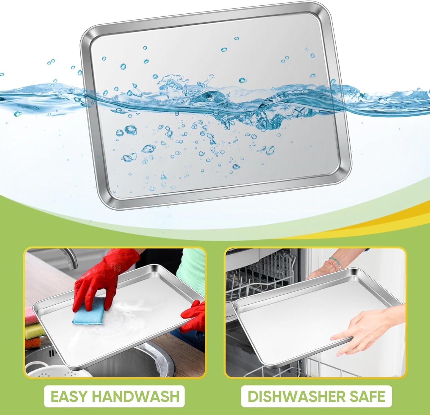 TeamFar Stainless Steel Baking Sheet, 20’’ x 14’’ Large Baking Sheet Pan Bakeware Set Cookie Sheets for Baking, Roasting, Cooking, Non Toxic, Mirror Finish & Dishwasher Safe