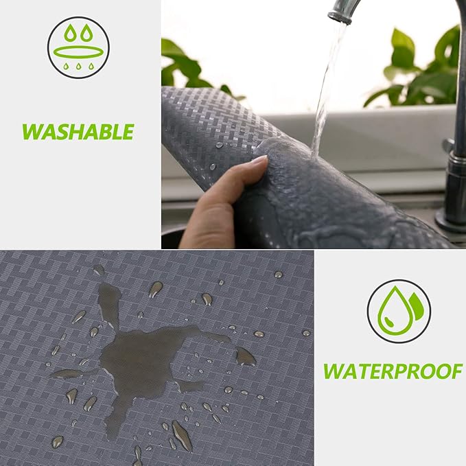 HooTown Shelf Liner Kitchen Cabinet Drawer Mats 17.5 Inch Wide x 78.7 Inch Long, Non Skid EVA Plastic Washable Oil Proof Pad for RV Drawer, Dish Plate Slippery Protection, Gray