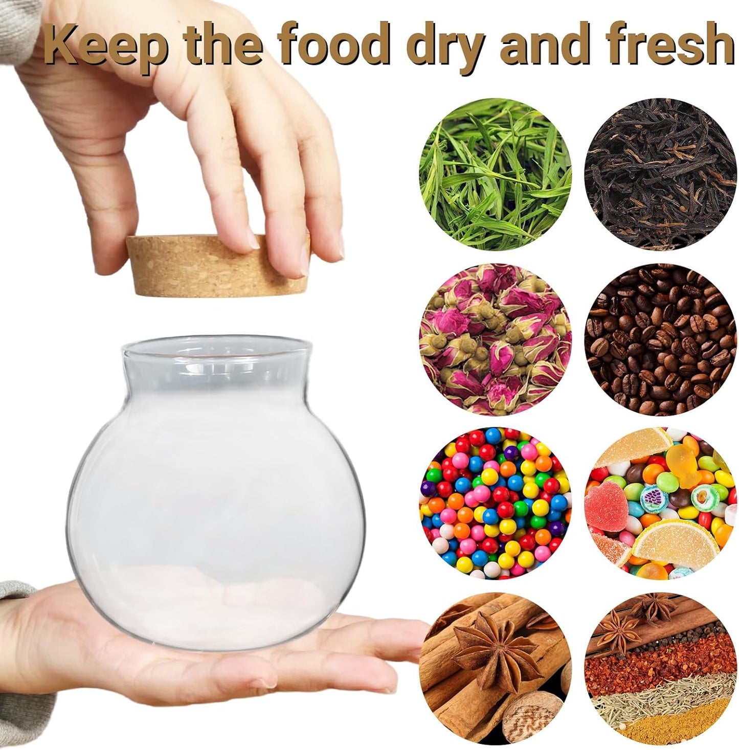 17oz Glass Jars with Airtight Cork Lids,Wedding Candy Jar,Glass Storage Jars Great Ideal for Kitchen Storage, Tea, Biscuits, Cereals, Flour, Beans, Spices, Coffee Beans (6)