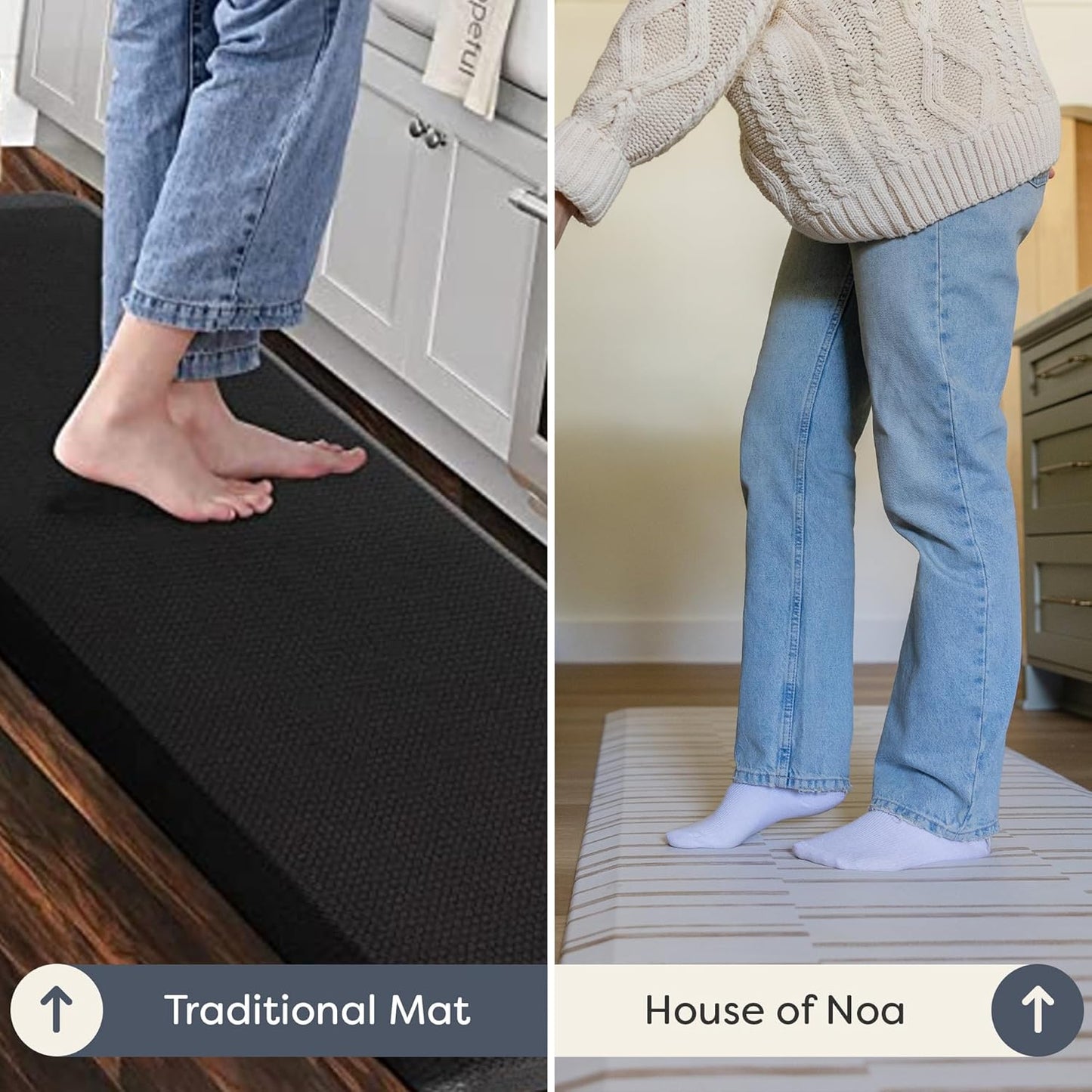 House of Noa Nama Standing Mat – Anti-Fatigue Cushioned Kitchen Mats for Floor | Ergonomic Bounce-Back Foam Kitchen Mats | Anti-Fatigue Mats for Kitchen & Standing | Nara Stripe Natural | 22" x 36"