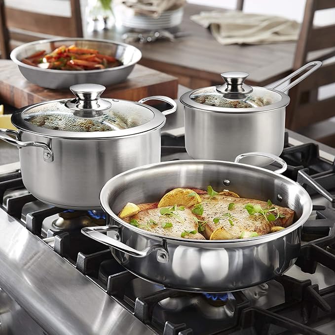 Wodillo 6Pcs Pots and Pans Set, Stainless Steel Pot Set, Nonstick Kitchen Cookware Set, Induction Pots Set with Stay-Cool Handle, Works with Electric and Gas Cooktops, Dishwasher Safe