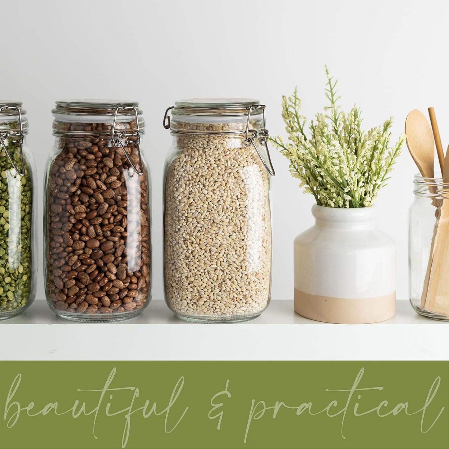 Galashield Glass Jars with Lids Food Storage Jars with Airtight Lids Leak Proof Glass Canisters Kitchen [50 oz]