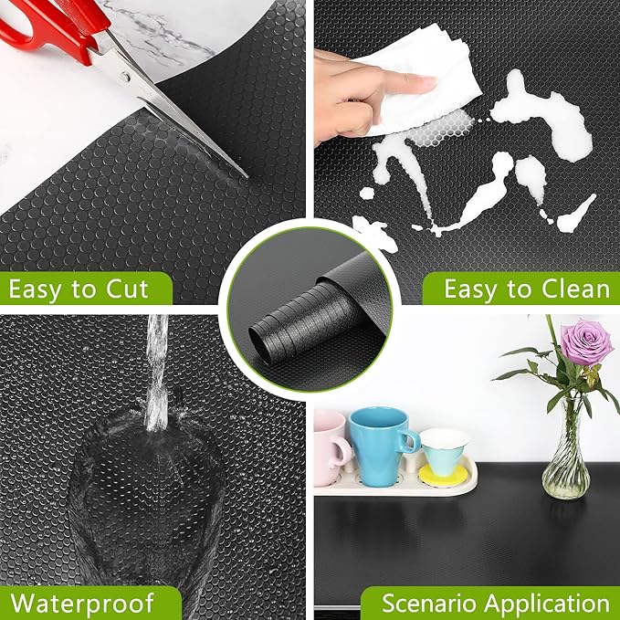 HooTown Shelf Liner Kitchen Cabinet Drawer Mats 23.6 Inch Wide x 19.6 Feet Long, Non Slip EVA Plastic Water Resistant Pad for Bathroom Drawers, Shoe Shelves, Under Sink, Black