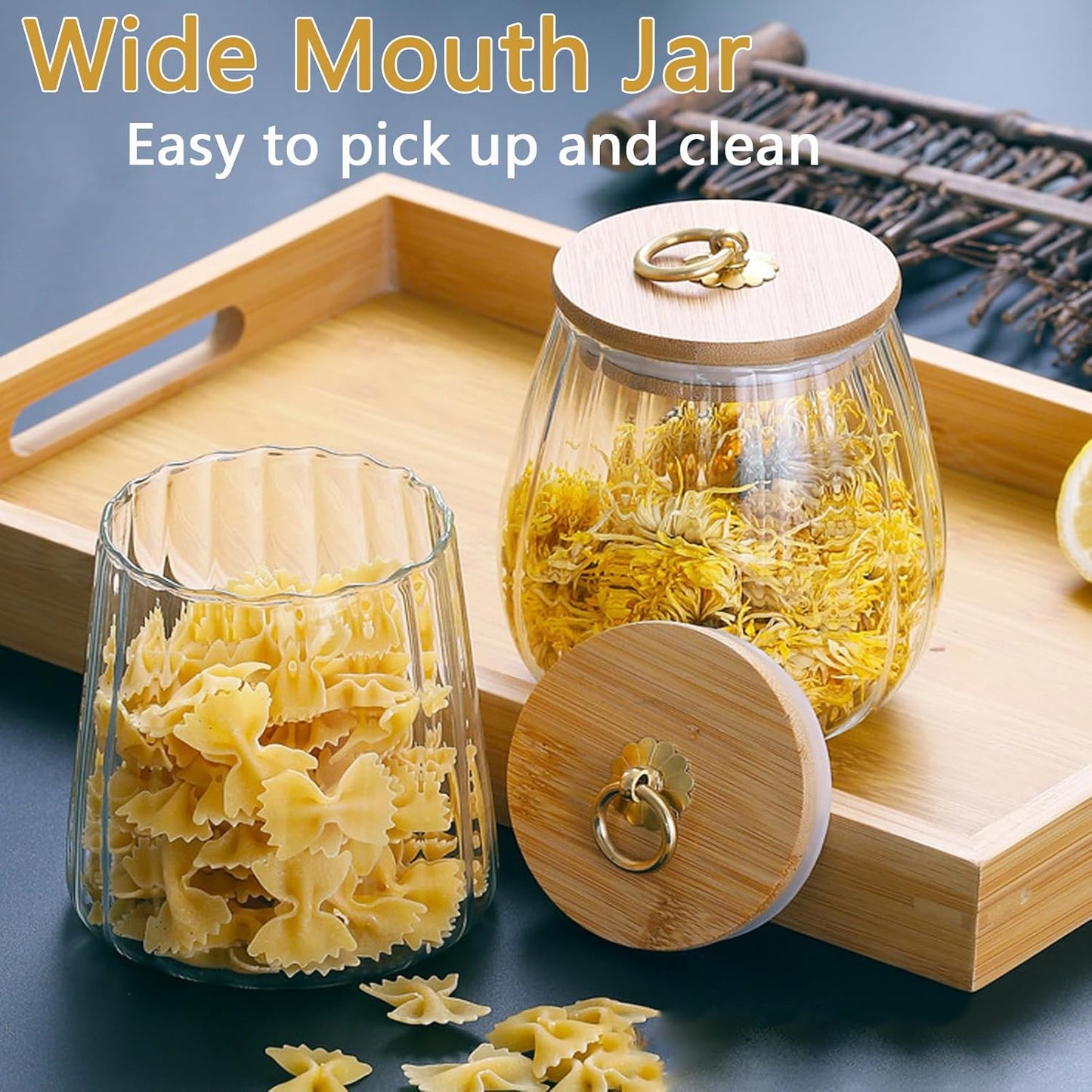 Viovian 34oz Decoration Glass Jars with Wood Lids and Spoon Food Storage Canister Container for Coffee Nut Cookie Candy Sugar Medium Clear Vintage Glass Jar With Lid 1000ml