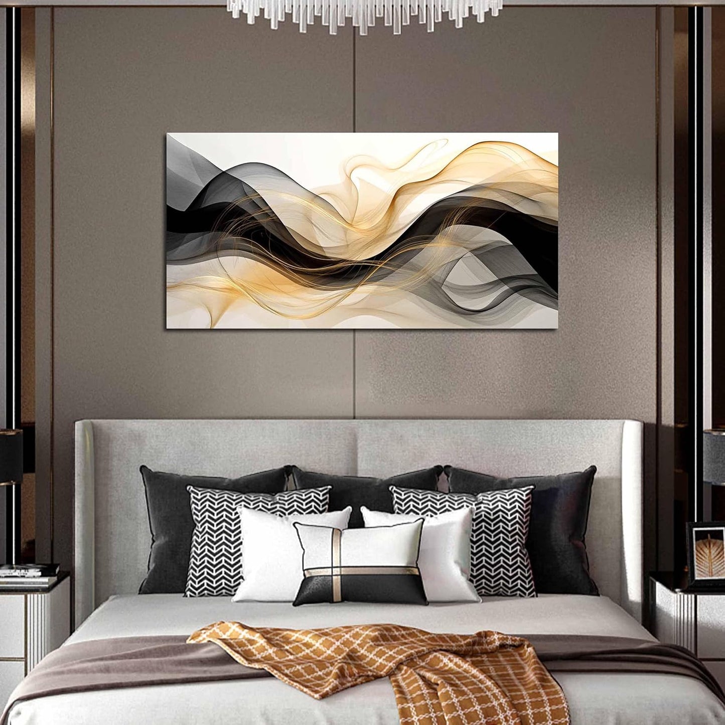 Abstract Canvas Prints Black and White Wall Art Gold Wall Decoration Artwork Decor for Bedroom Dining Room Home Office Kitchen 24x48 Modern Art Decor