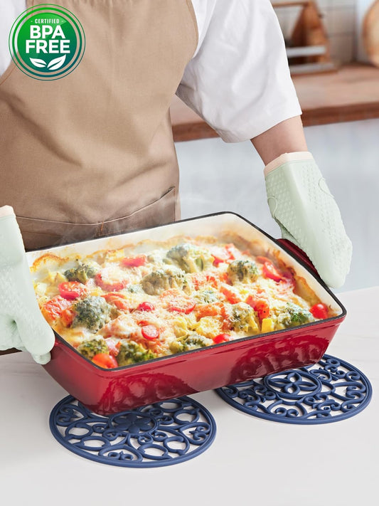 SMARTAKE 3 Set Silicone Trivet Mats, Multi-Use Carved Trivet Mat, Insulated Non-Slip Durable Kitchen Mats, Flexible Modern Kitchen Table Mat, for Hot Dishes, Pots, Dining Countertop, Navy Blue