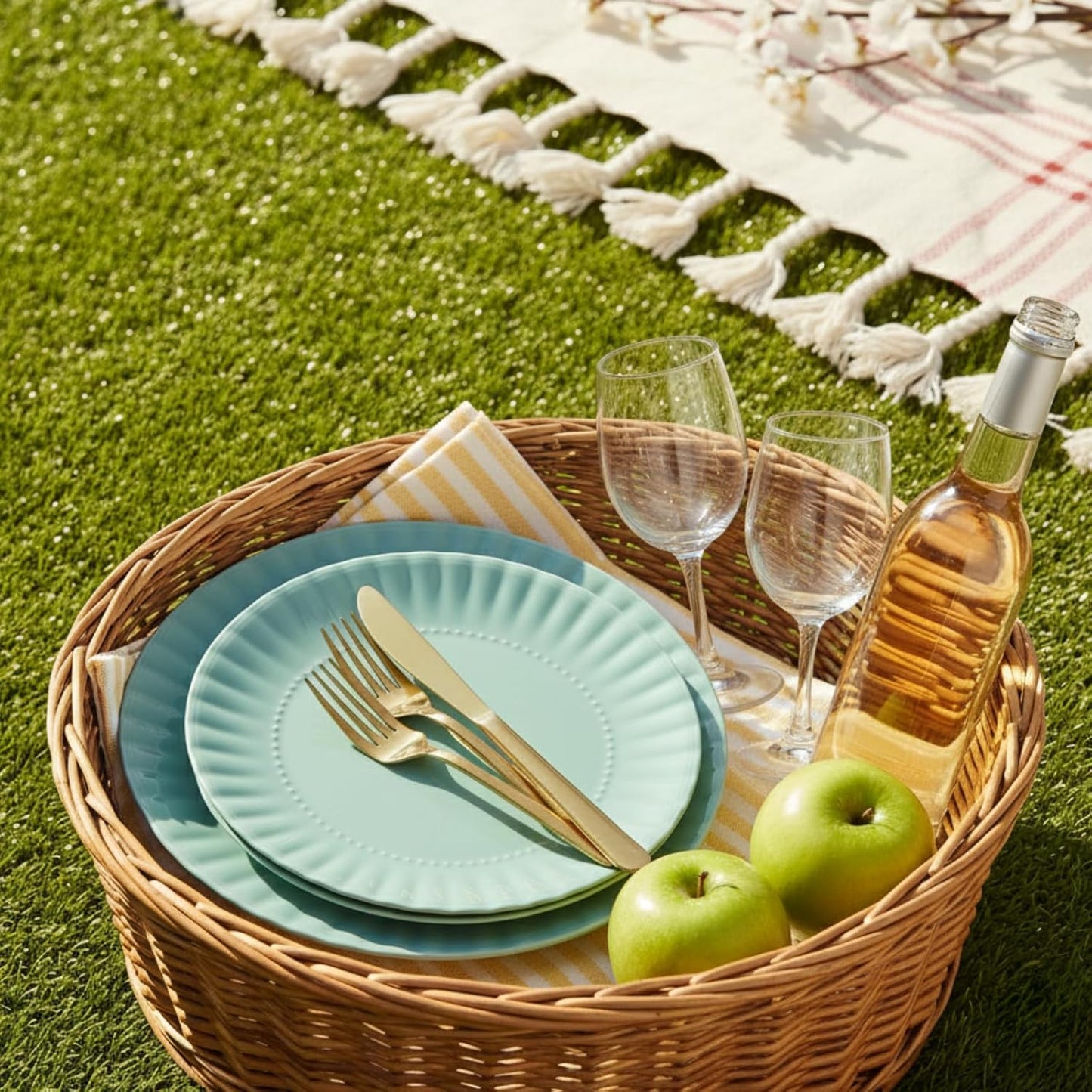 TP Melamine Dinner Plates Set of 8, 8” Salad Dessert Plates and 10.5” Dinner Plates, Dinnerware Set for 4, Indoors and Outdoors, Teal