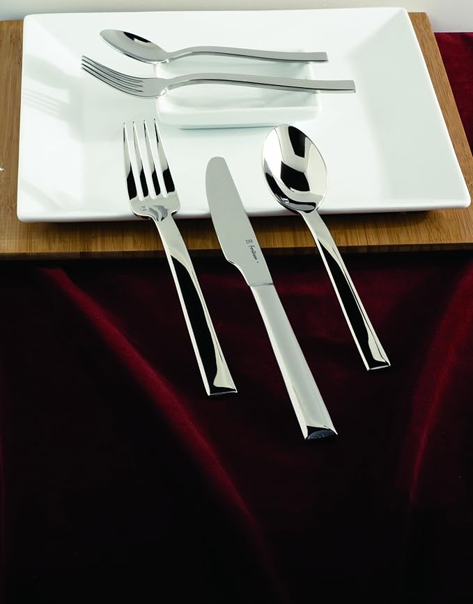 Fortessa Still 18/10 Stainless Steel Flatware, 5 Piece Place Setting, Service for 1,Silver