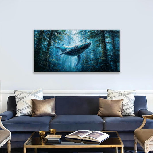 Suconvng Blue Whale Wall Art For Living Room Print Painting Canvas Art Wall Decor Picture For Bedroom Home Wall Decor Landscape Prints Paintings Modern Pictures Artwork 24 X 48 In