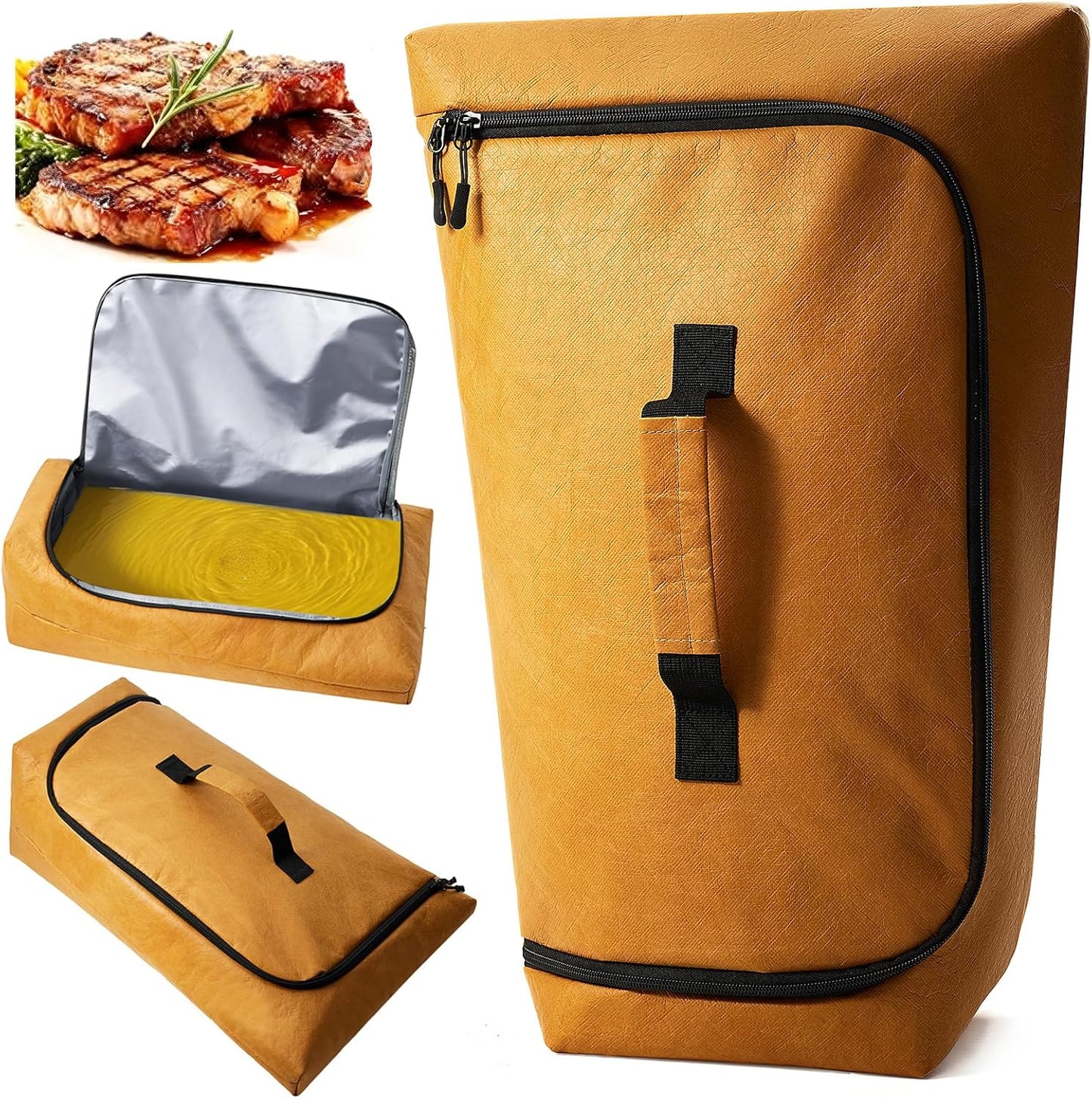 BBQ Blanket for Resting Meat, Leak-Proof & Reusable Insulated Meat Resting Bag, 270° Top Open Design for Large Briskets, Pork Shoulders, Steaks, Meat Smoking Accessories Gifts for Men, BBQ Lovers.