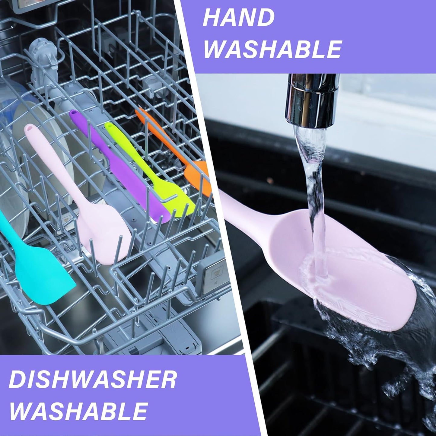 Silicone Spatula Set, 5 Piece Food Grade Rubber Spatulas for Baking, Cooking, and Mixing High Heat Resistant Non Stick Dishwasher Safe BPA-Free (Lavender)