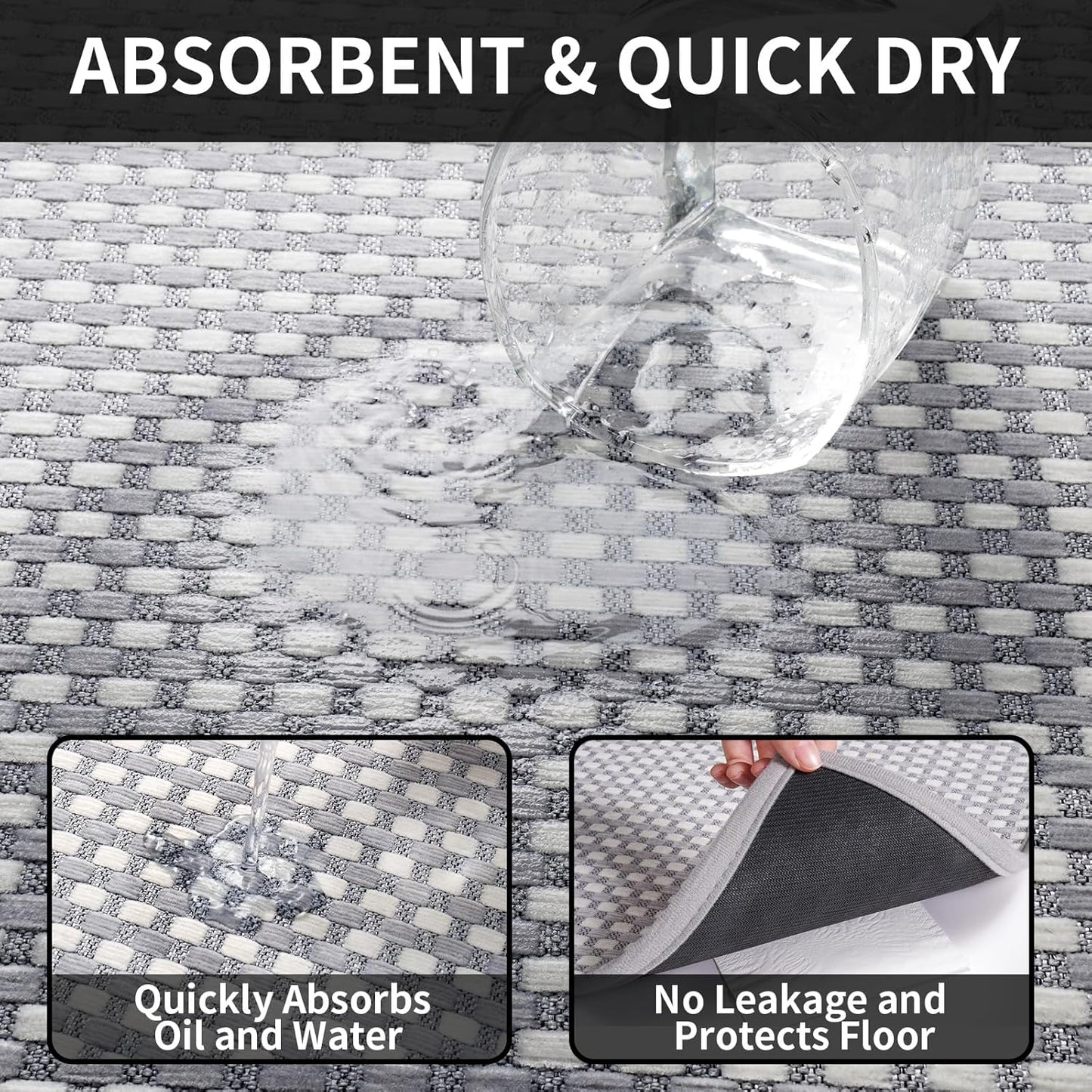 Long Kitchen Runner Rugs Kitchen Mat Non Slip Washable, Super Absorbent Soft Chenille Braided Kitchen Mats for Floor, Rubber Backing Kitchen Floor Sink Standing Mat, Easy Clean, Gray 24"x71"