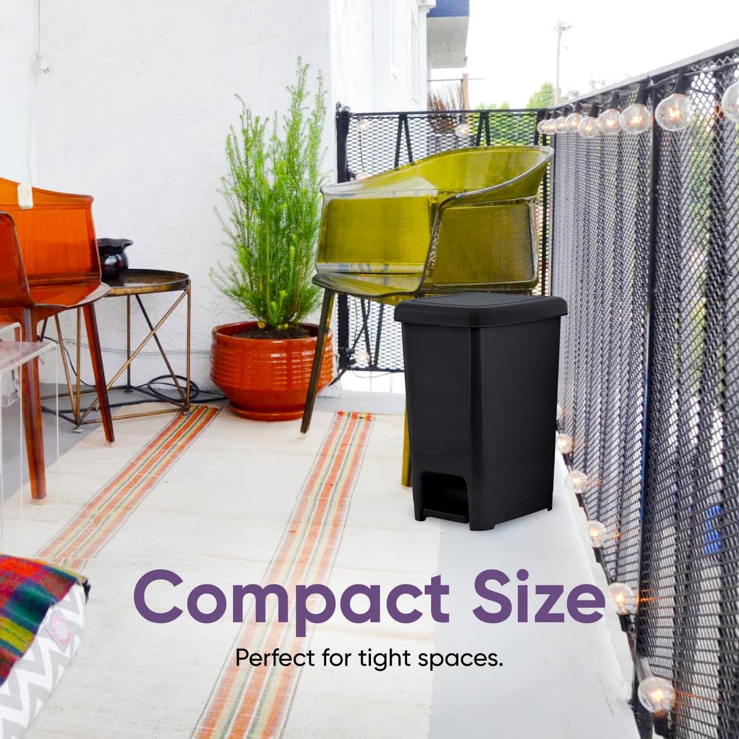 Superio Slim Trash Can with Foot Pedal – 6.5 Gallon Step-On Trash Can with Lid, Medium Plastic Garbage Can, Trashcan for Bathroom, Kitchen, Office, Bedroom, Dorm, Patio – Black, 2