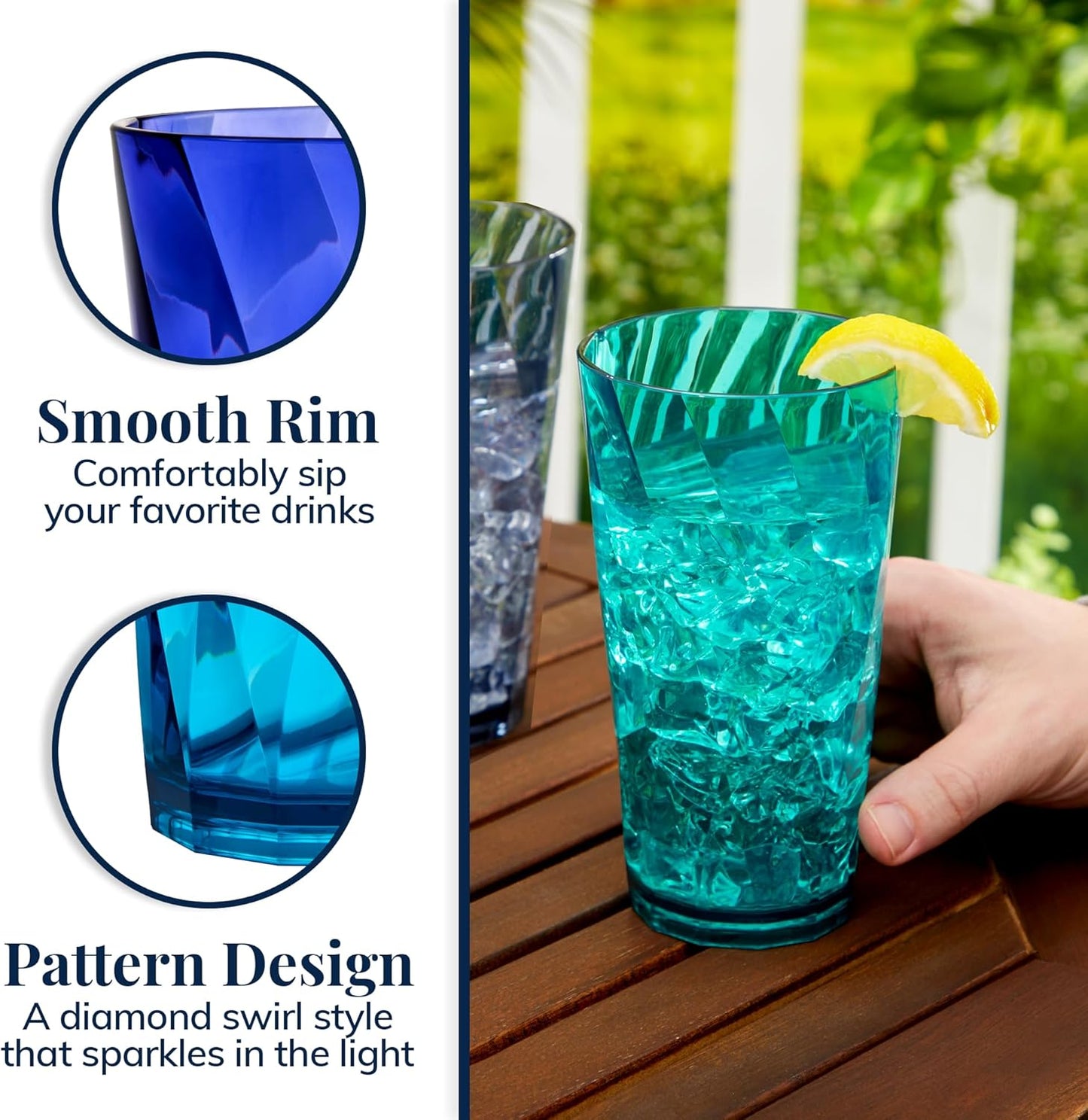 US Acrylic Optix Plastic Reusable Drinking Glasses (Set of 8) 20oz Water Cups in Coastal Colors | BPA-Free Tumblers, Made in USA | Top-Rack Dishwasher Safe