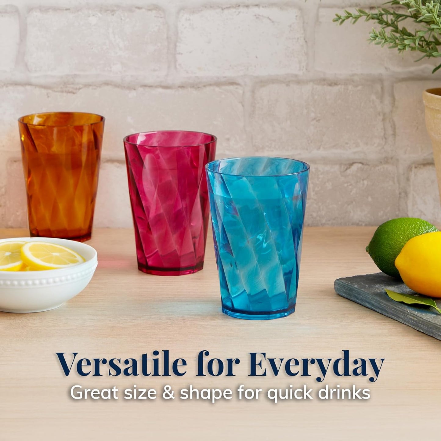 US Acrylic Optix Mini Plastic Reusable Drinking Glasses (Set of 8) 8oz Juice Cups in Jewel Tone Colors | BPA-Free Tumblers, Made in USA | Top-Rack Dishwasher Safe